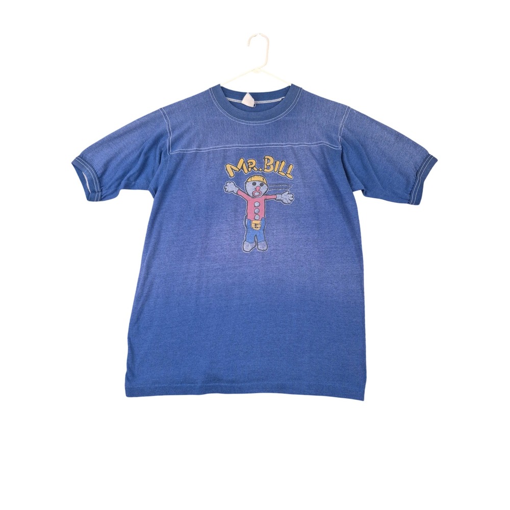Mr Bill SNL Graphic T-Shirt Blue Heather Short Sleeve Crew Neck Tee Sz L VTG 70s